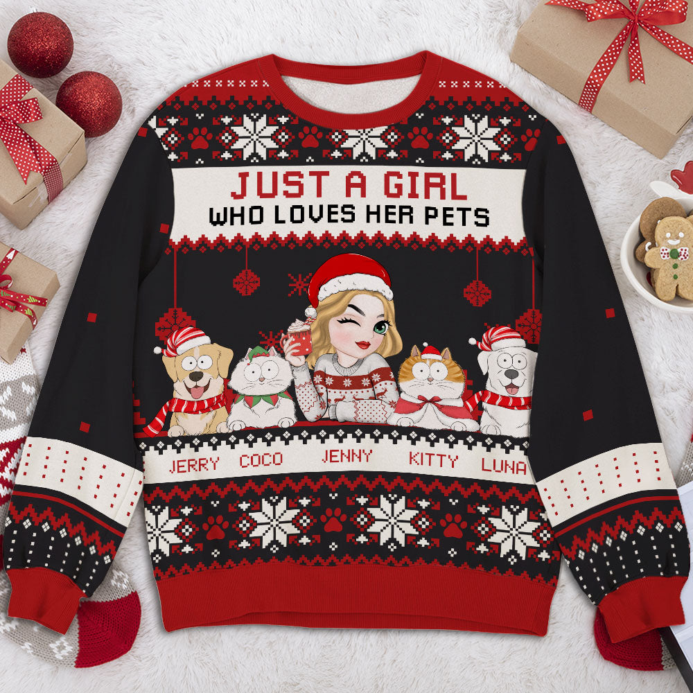 Merry Woofmas Girl - Personalized All-Over-Print Sweatshirt - Christmas Gift For Mom, Dad
