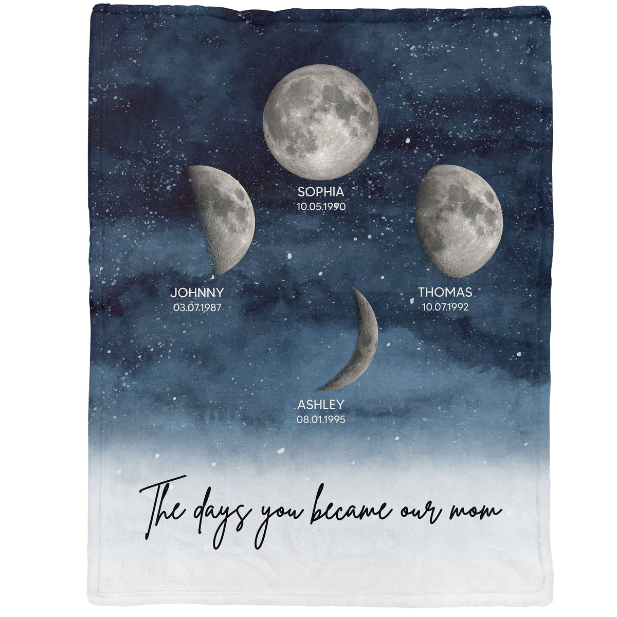 Starry Night Custom Birthday Moon Phase The Day You Became Mom - Personalized Fleece Blanket