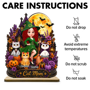 Cat Mom Witch Haunted House Moon - Personalized 2-Layered Wooden Plaque - Gift For Mom