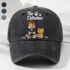 Cool Cat Father Personalized Vintage Washed Denim Cap
