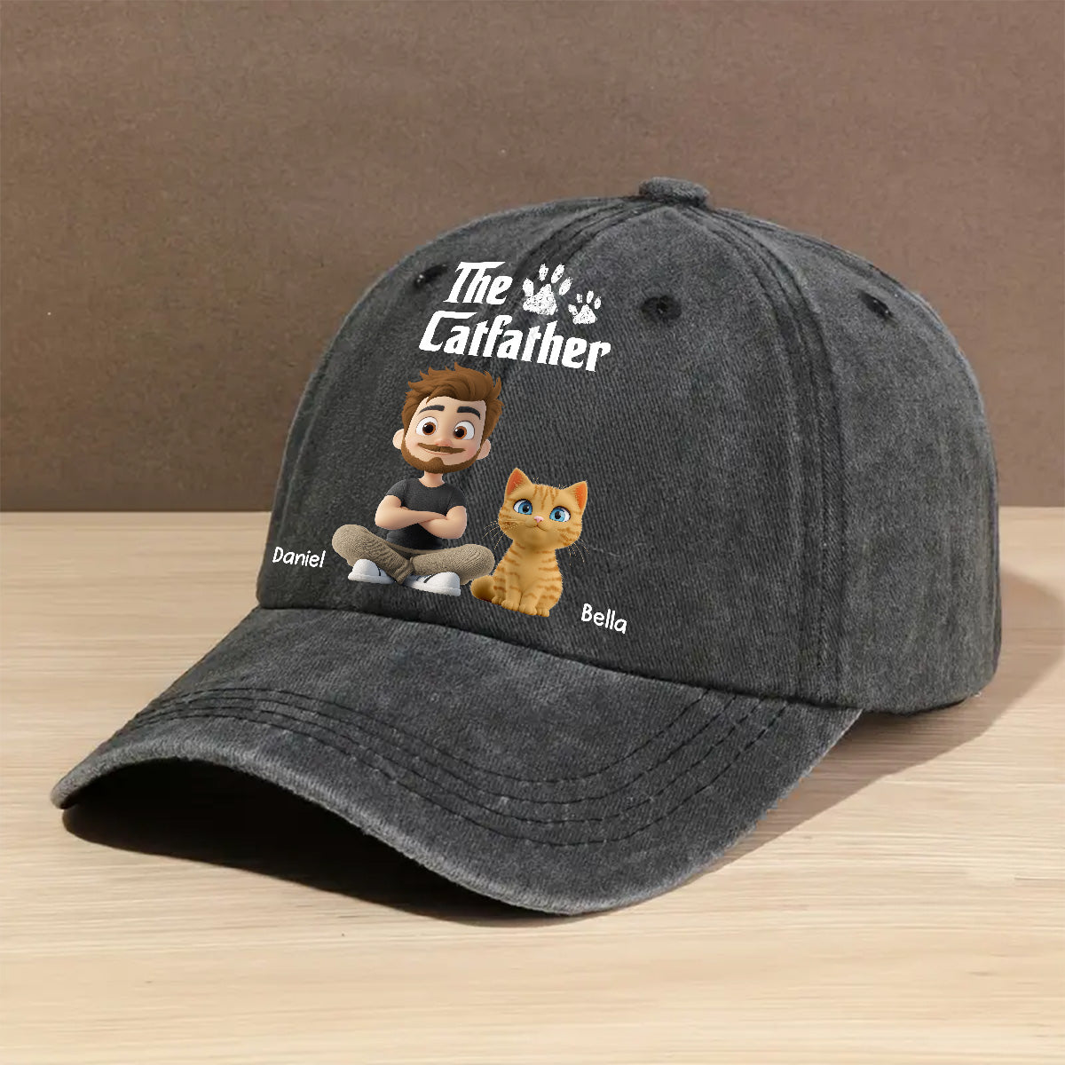Cool Cat Father Personalized Vintage Washed Denim Cap