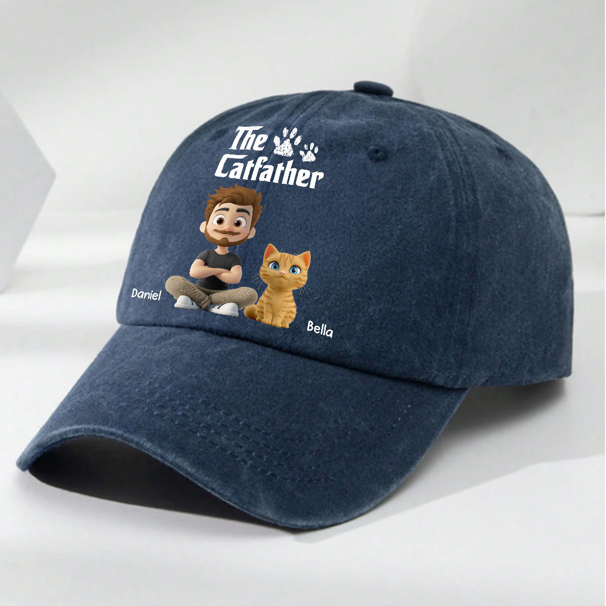 Cool Cat Father Personalized Vintage Washed Denim Cap