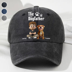 Cool Dog Father Personalized Vintage Washed Denim Cap