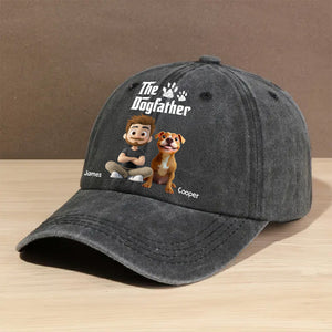 Cool Dog Father Personalized Vintage Washed Denim Cap
