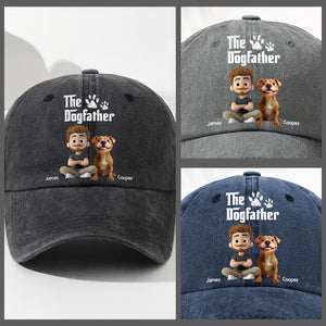 Cool Dog Father Personalized Vintage Washed Denim Cap