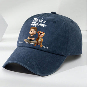 Cool Dog Father Personalized Vintage Washed Denim Cap