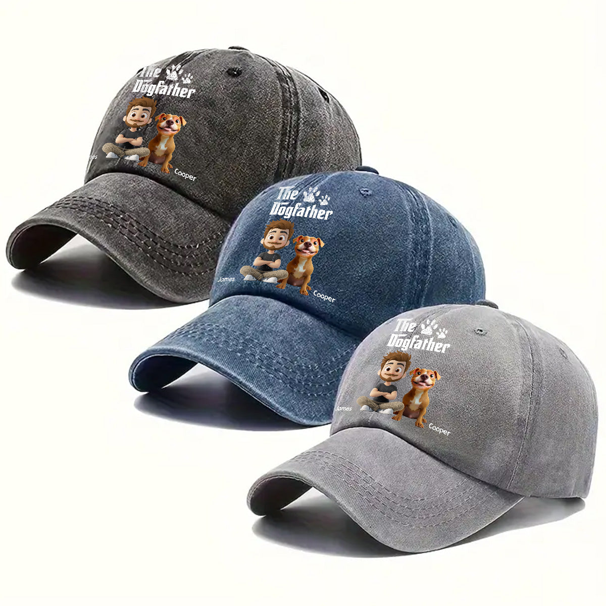 Cool Dog Father Personalized Vintage Washed Denim Cap