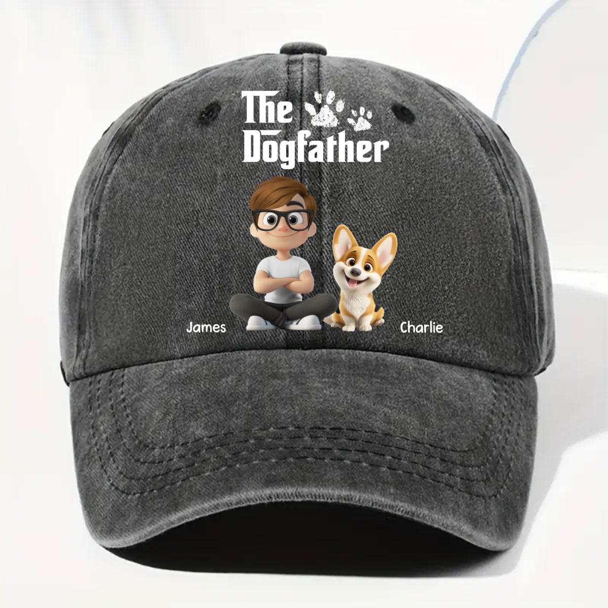 Cool Dog Father Personalized Vintage Washed Denim Cap