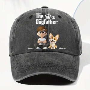 Cool Dog Father Personalized Vintage Washed Denim Cap