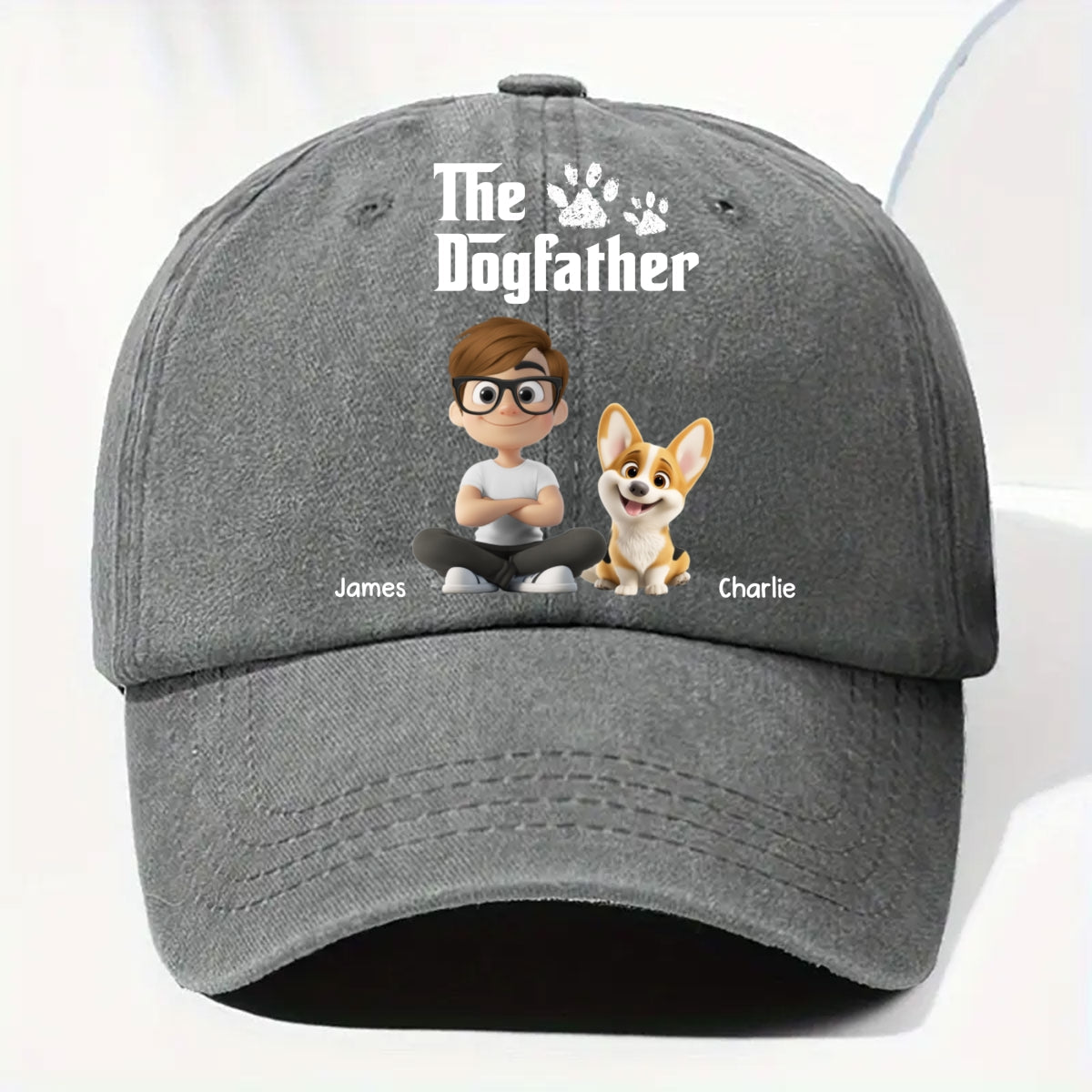 Cool Dog Father Personalized Vintage Washed Denim Cap