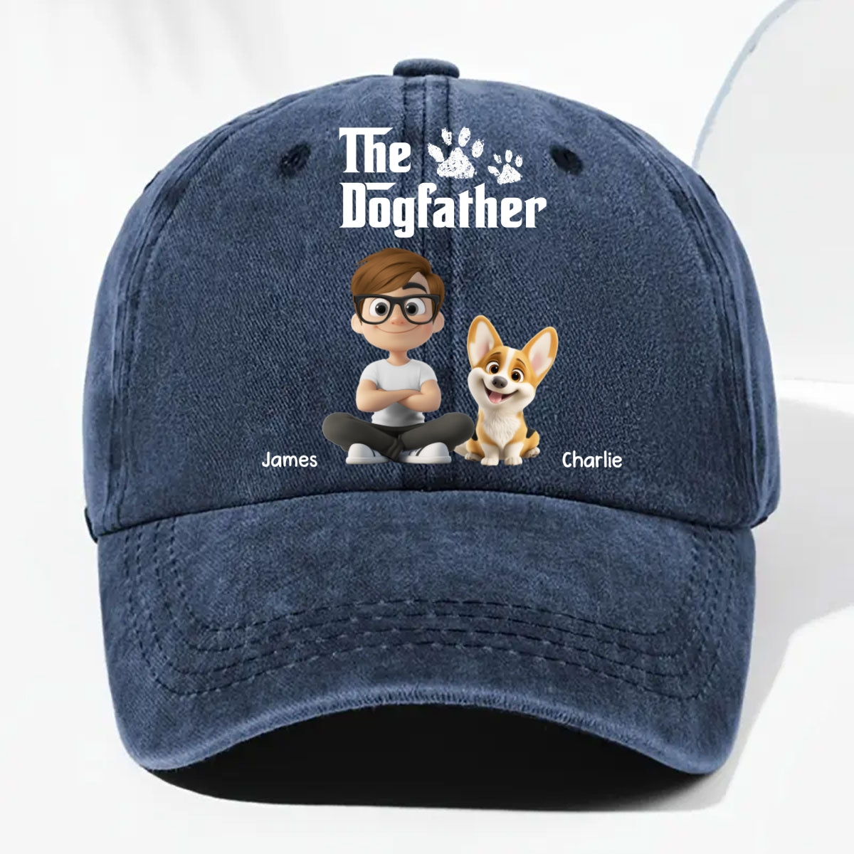 Cool Dog Father Personalized Vintage Washed Denim Cap