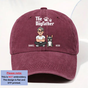 Cool Dog Father Retro Personalized Vintage Washed Denim Cap - Burgundy