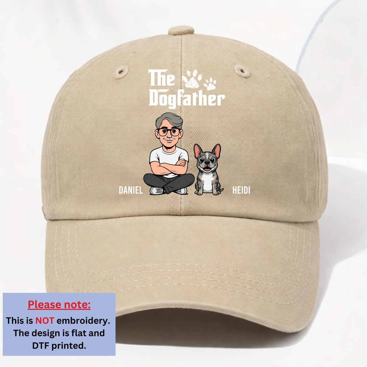 Cool Dog Father Retro Personalized Vintage Washed Denim Cap - Khaki