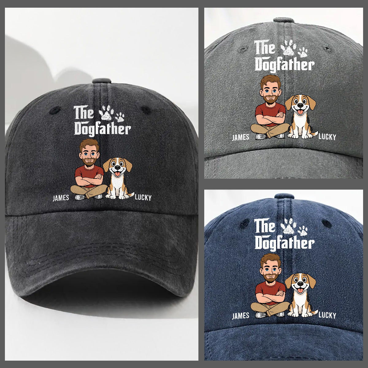 Cool Dog Father Retro Personalized Vintage Washed Denim Cap