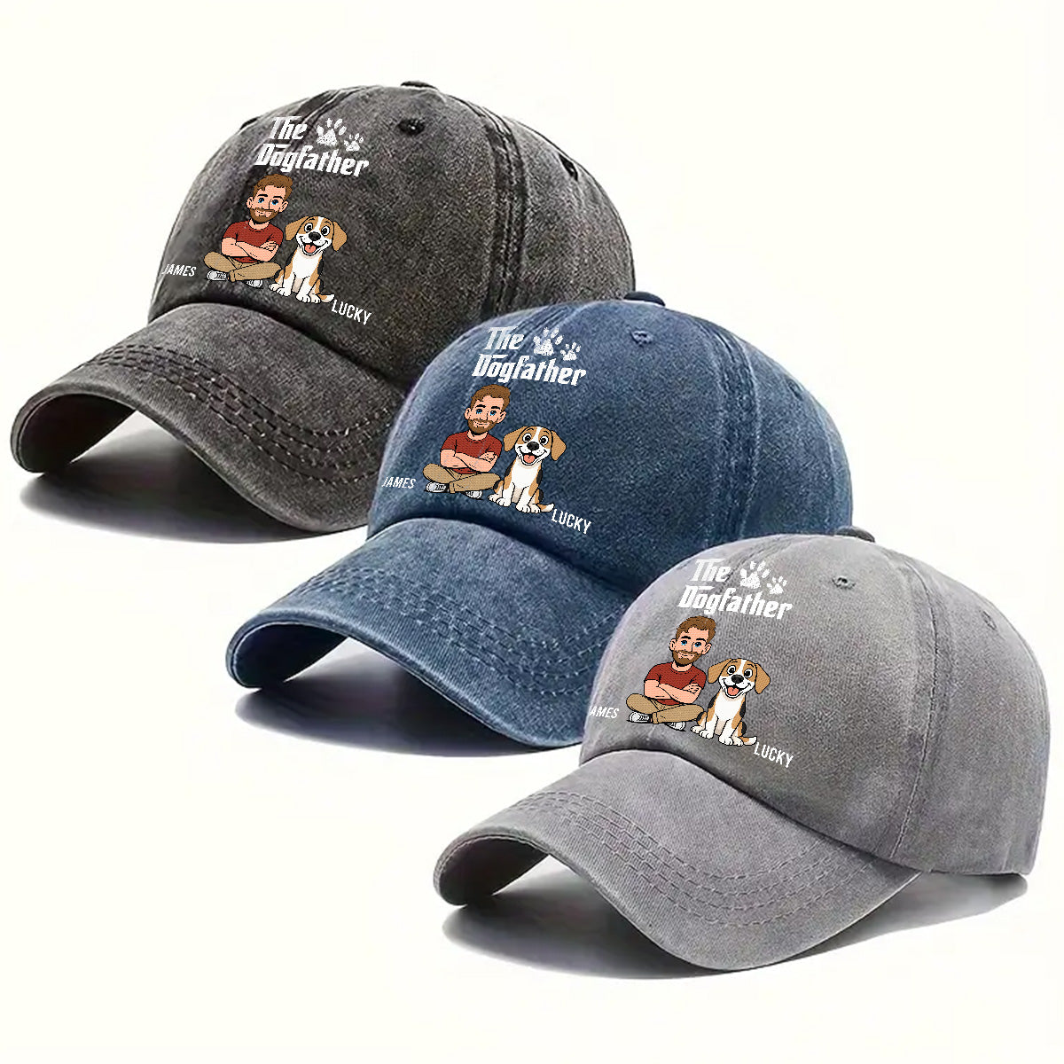 Cool Dog Father Retro Personalized Vintage Washed Denim Cap