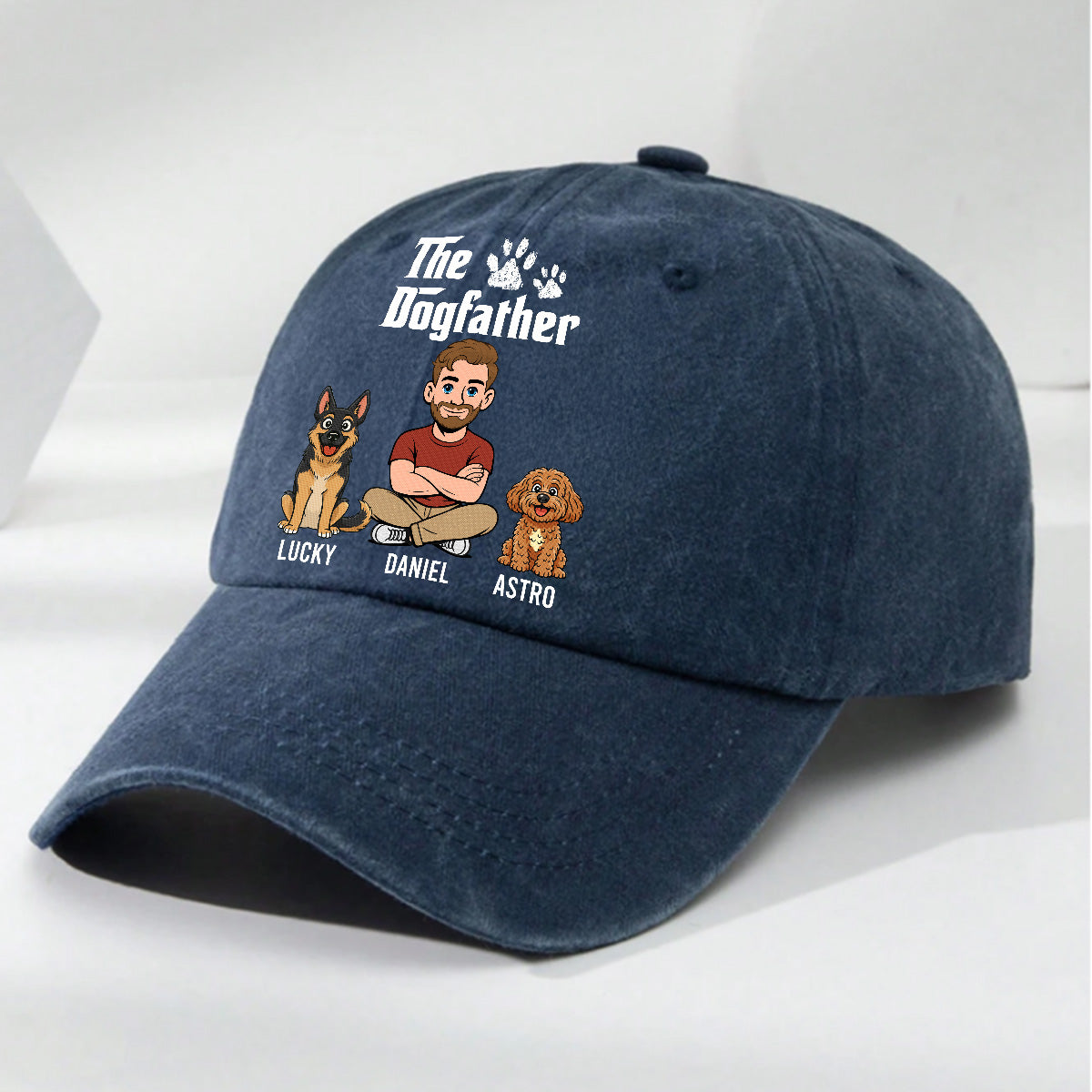 Cool Dog Father Retro Personalized Vintage Washed Denim Cap