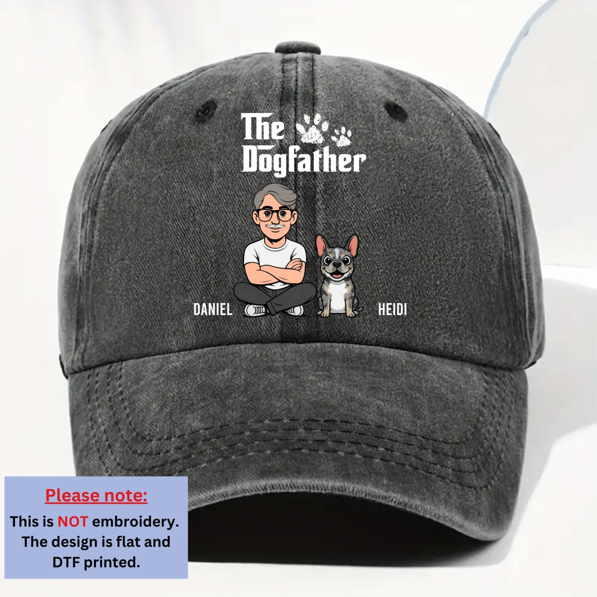 Cool Dog Father Retro Personalized Vintage Washed Denim Cap - Black