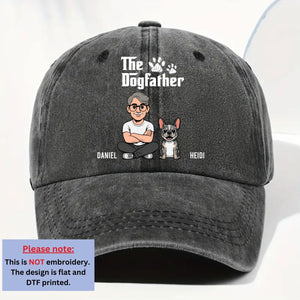 Cool Dog Father Retro Personalized Vintage Washed Denim Cap - Black