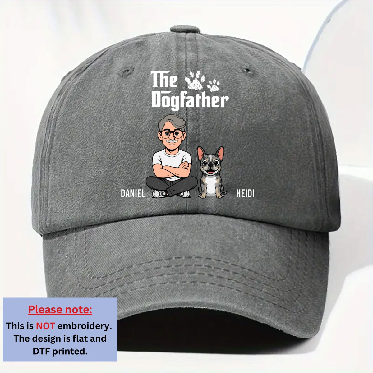 Cool Dog Father Retro Personalized Vintage Washed Denim Cap - Grey