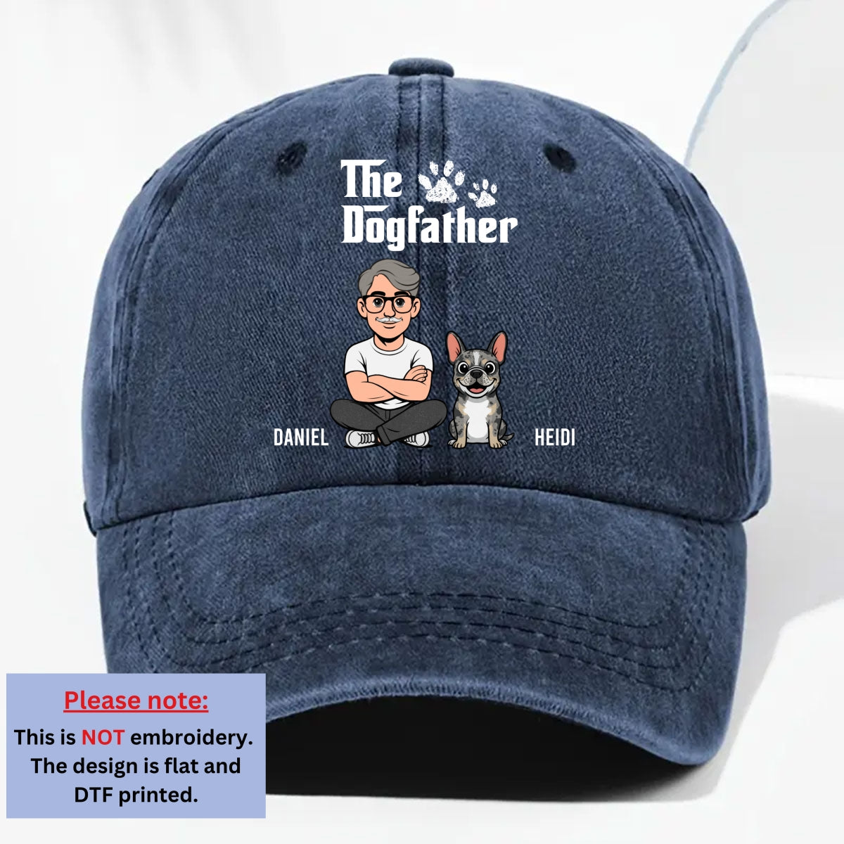 Cool Dog Father Retro Personalized Vintage Washed Denim Cap - Royal Blue