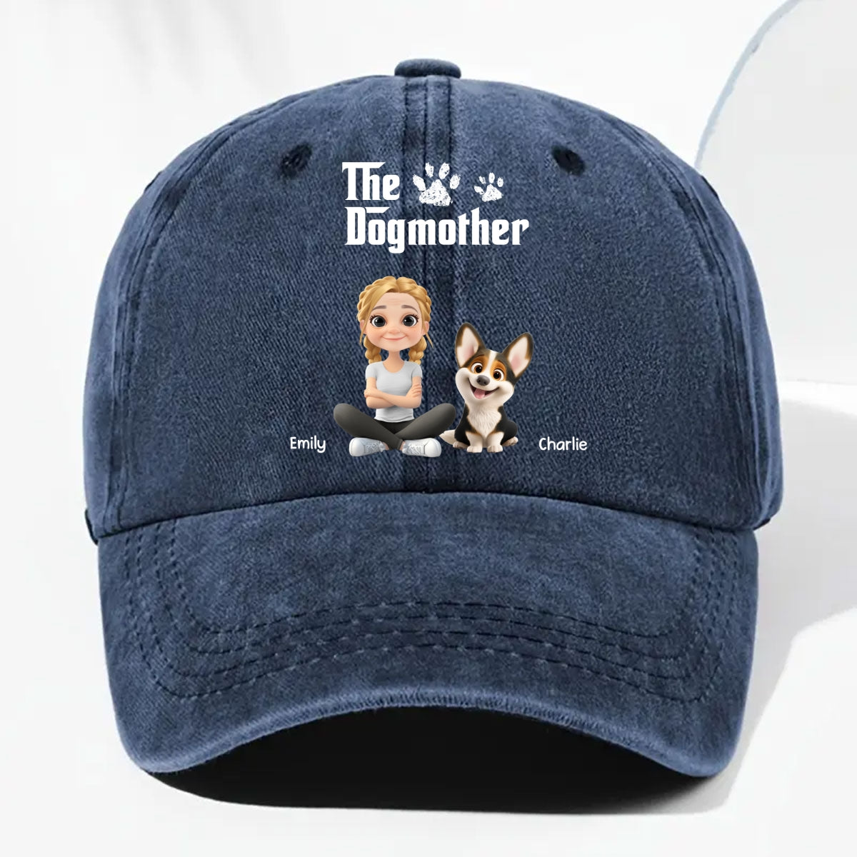 Cool Dog Mother Personalized Vintage Washed Denim Cap