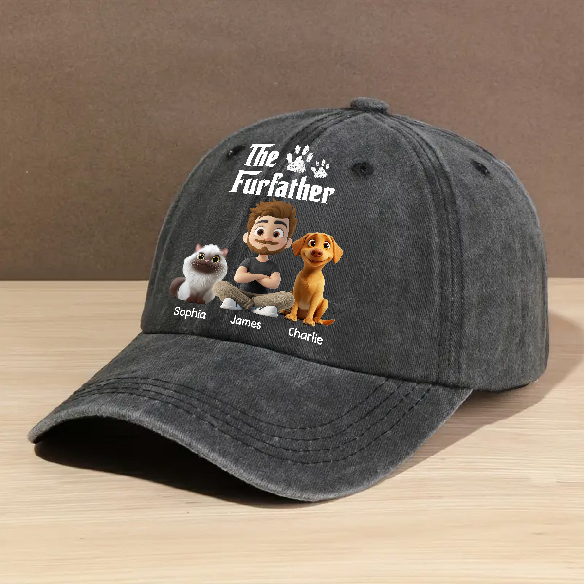 Cool Fur Father Personalized Vintage Washed Denim Cap