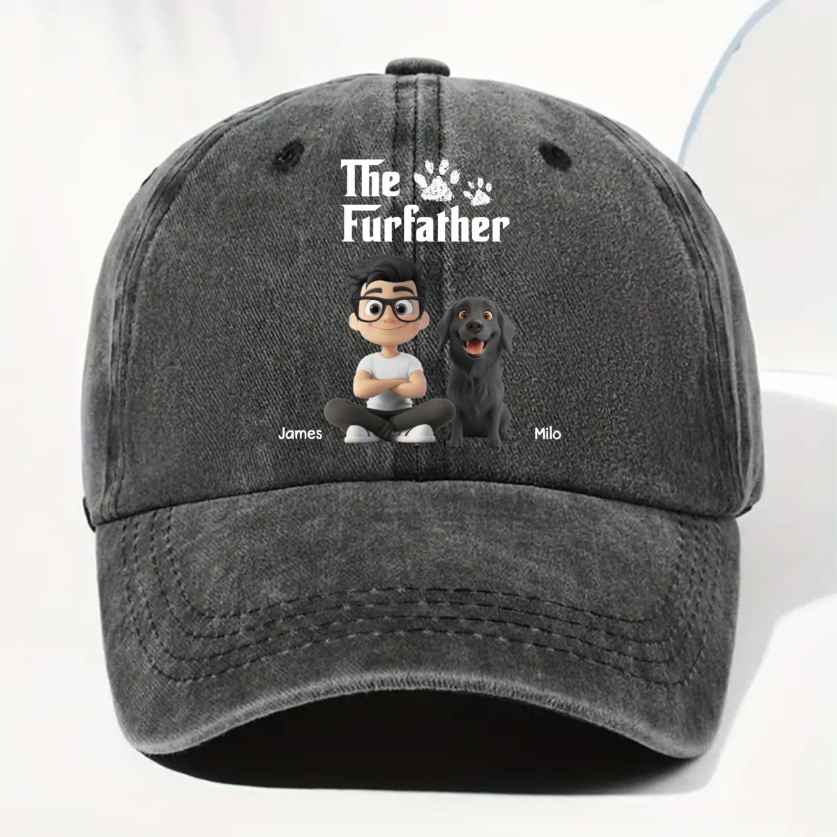 Cool Fur Father Personalized Vintage Washed Denim Cap