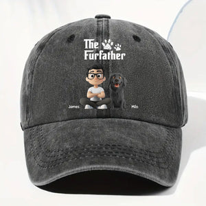 Cool Fur Father Personalized Vintage Washed Denim Cap