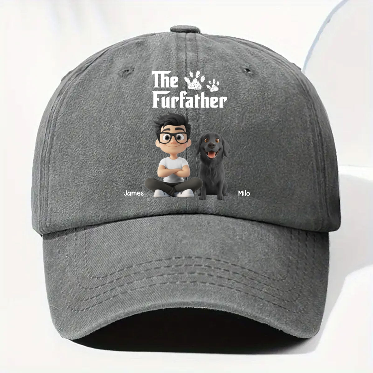 Cool Fur Father Personalized Vintage Washed Denim Cap