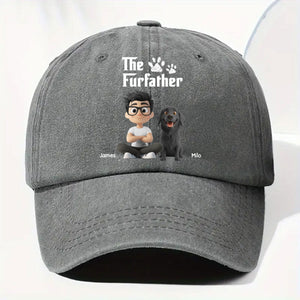 Cool Fur Father Personalized Vintage Washed Denim Cap