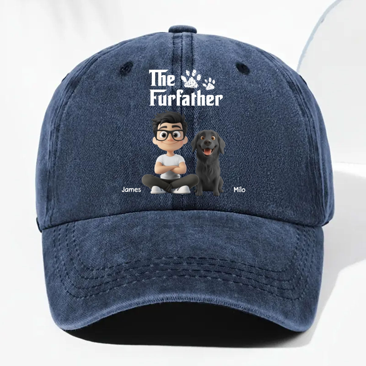 Cool Fur Father Personalized Vintage Washed Denim Cap