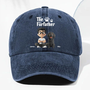 Cool Fur Father Personalized Vintage Washed Denim Cap