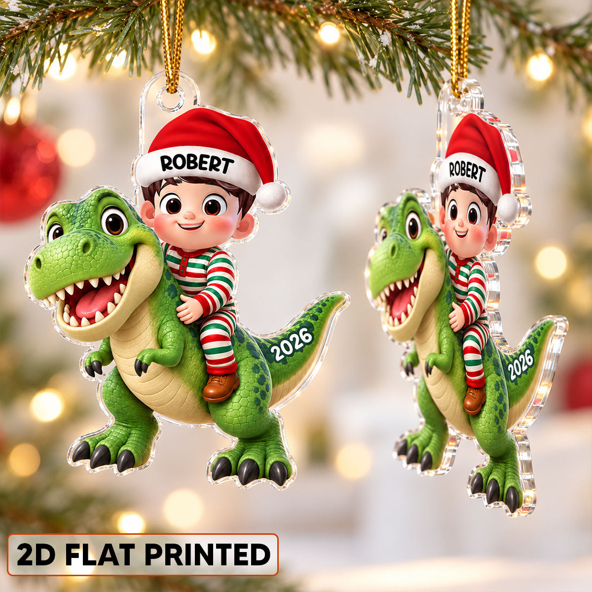Trending Kid With Dinosaur Design For Boy Girl - Personalized Acrylic Ornament - Christmas Gift For Grandkids