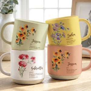 Custom Birth Flower Initial With Bible Verse - Personalized Mug — 1