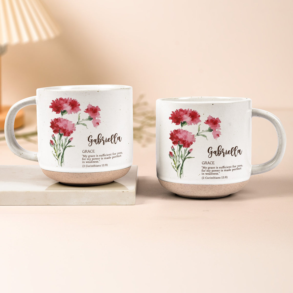 Custom Birth Flower Initial With Bible Verse - Personalized Mug — 2