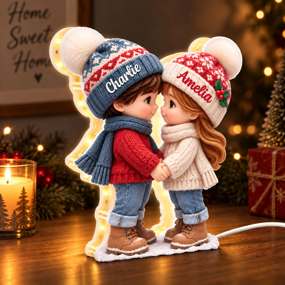 Cute Cartoon Couple Holding Hands personalized light box