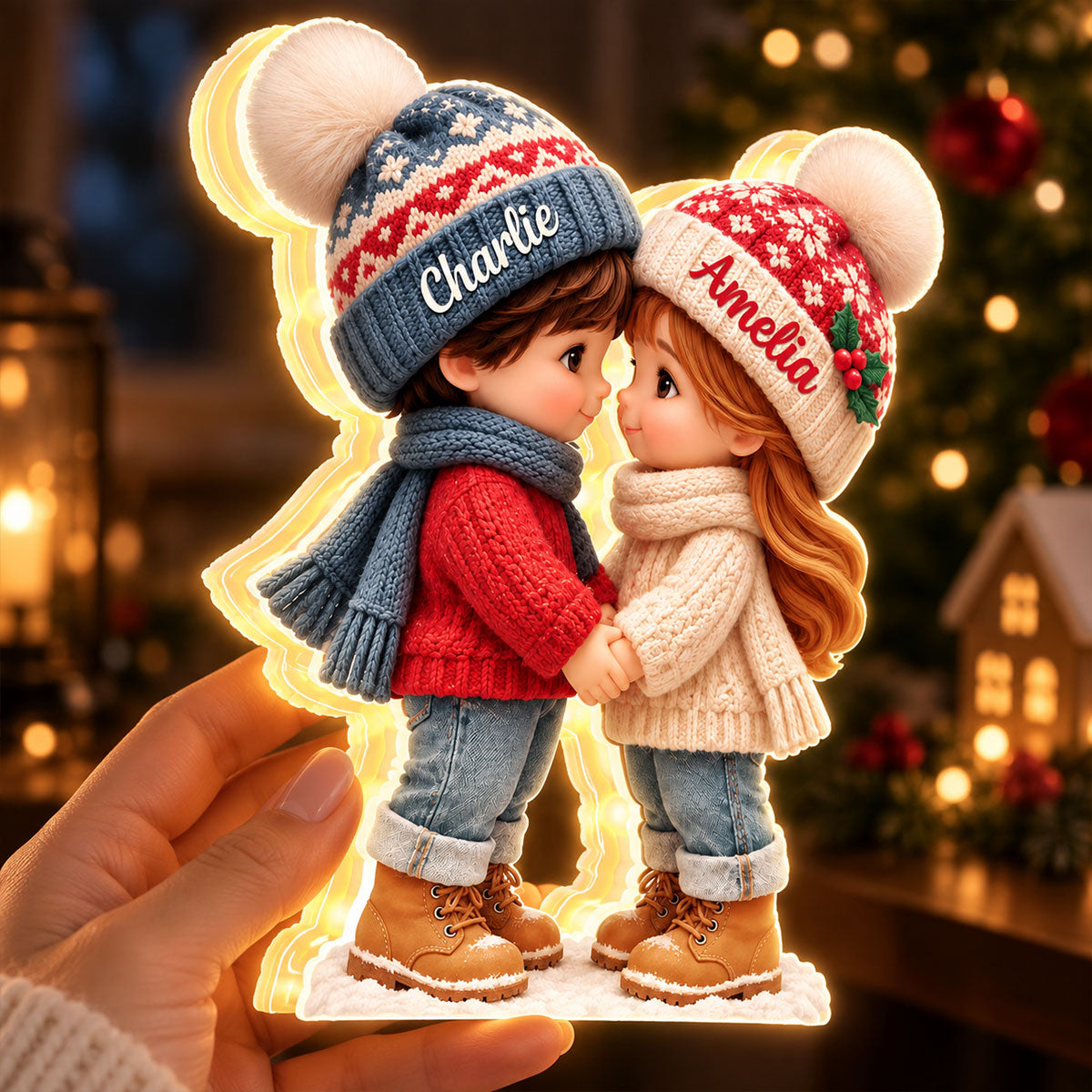 Cute Cartoon Couple Holding Hands personalized light box
