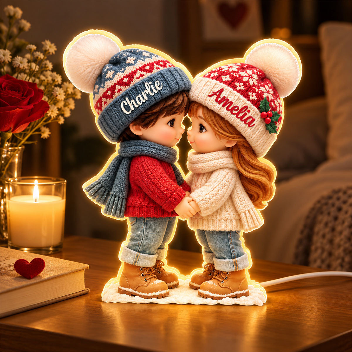 Cute Cartoon Couple Holding Hands personalized light box