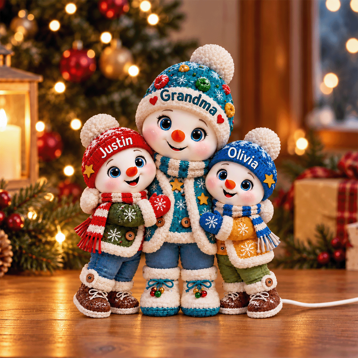 Cute Snowman Grandma And Grandkids personalized light box