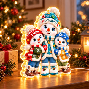 Cute Snowman Grandma And Grandkids personalized light box