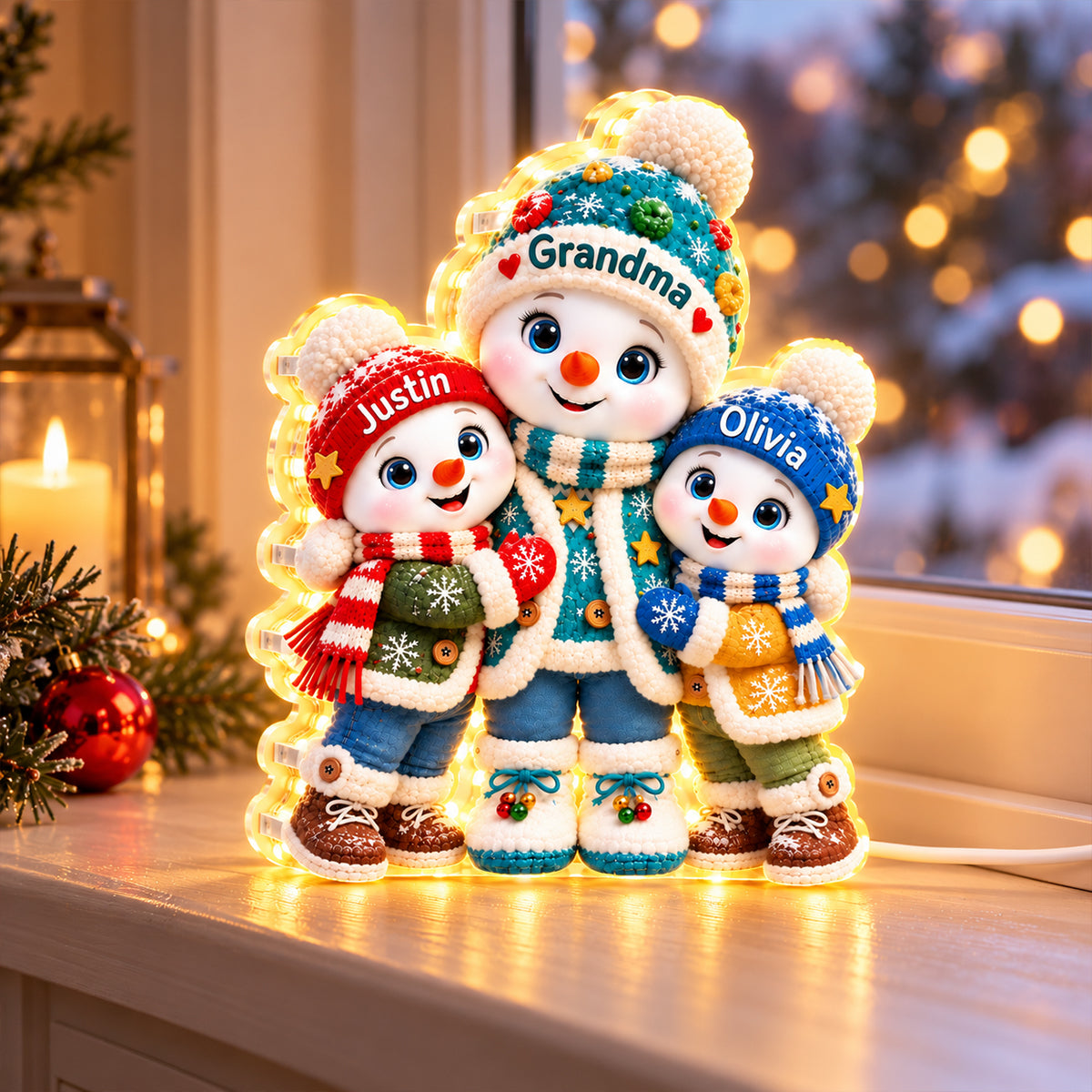 Cute Snowman Grandma And Grandkids personalized light box