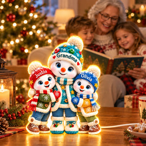 Cute Snowman Grandma And Grandkids personalized light box