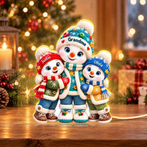 Cute Snowman Grandma And Grandkids personalized light box