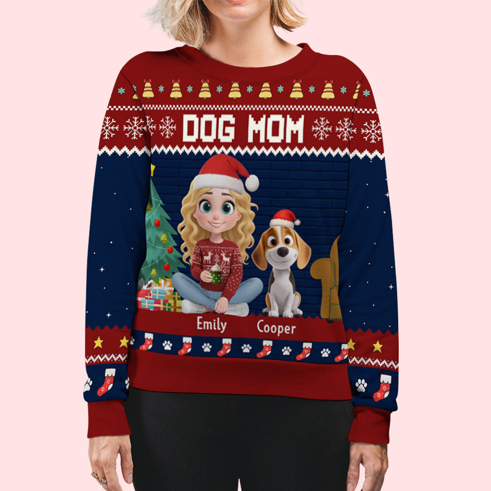 Funny Cartoon Dog Dad Mom Christmas - Personalized All-Over-Print Sweatshirt