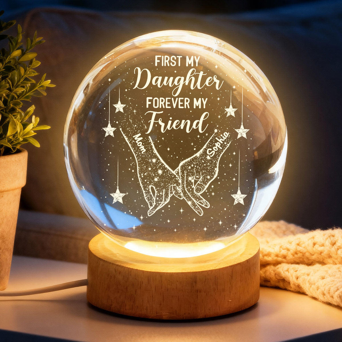 First My Daughter Forever My Friend - Personalized Crystal Ball LED Night Light - Heartfelt Gift For Daughter
