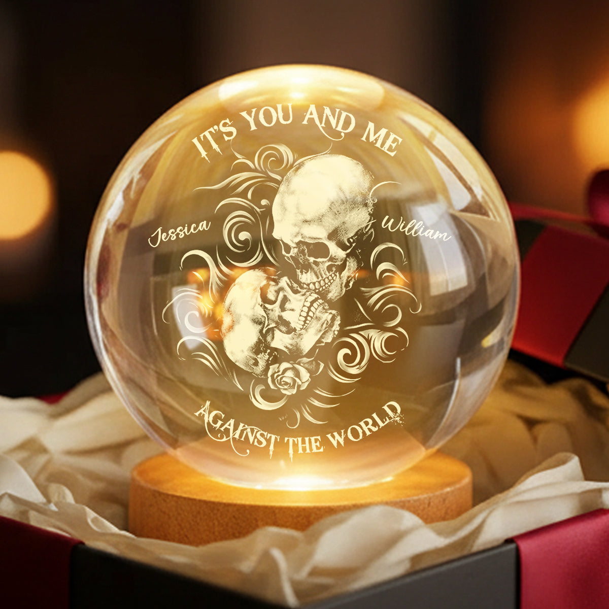It's You and Me Against the World - Personalized Crystal Ball LED Night Light