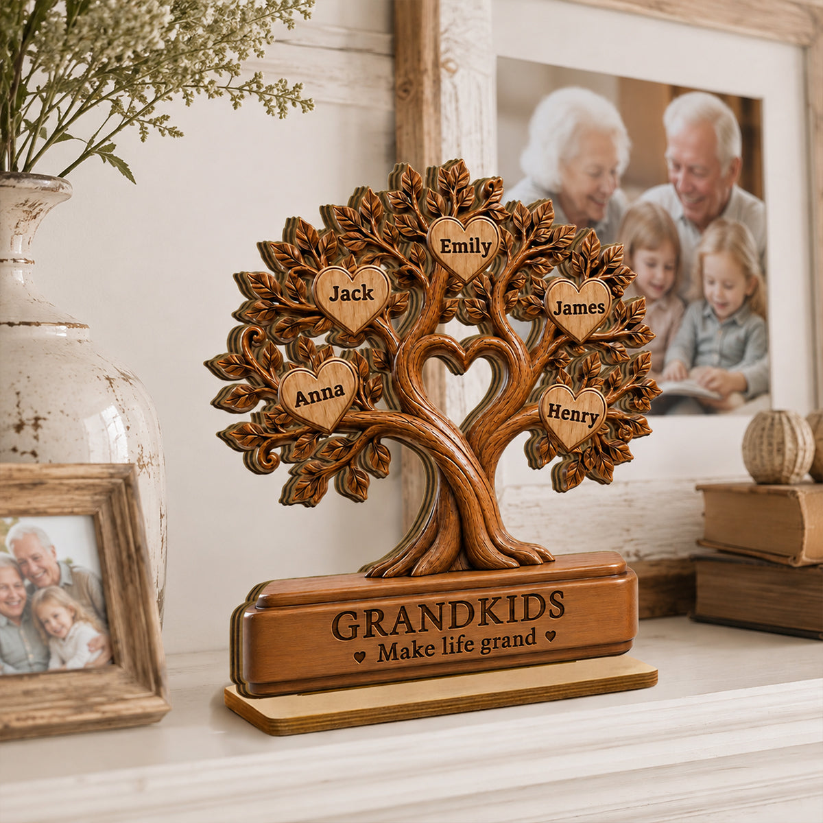 Grandkids Make Life Grand - Personalized 2-Layered Wooden Plaque