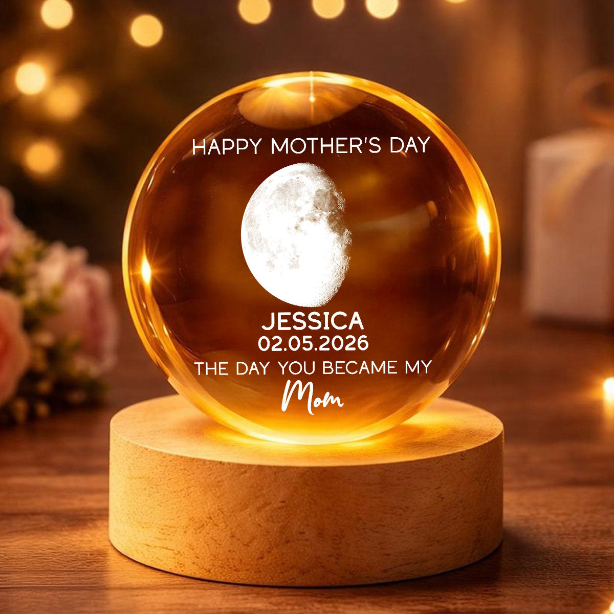 The Days You Became Our Mom Custom Moon Phase - Personalized Crystal Ball LED Night Light