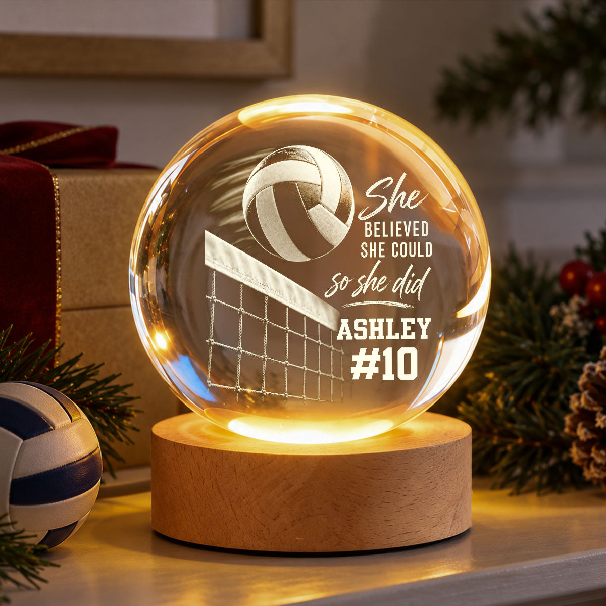 Proud Volleyball Player Custom Name And Number - Personalized Crystal Ball