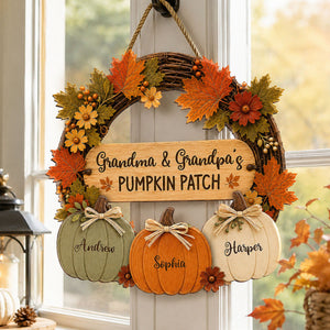 Grandma Grandpa's Pumpkin Patch Wreath Personalized Door Hanger